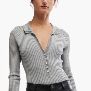 FREE PEOPLE READY FOR IT LONG SLEEVE BODYSUIT IN GREY SIZE L NEW WITH TAGS $88 🩶